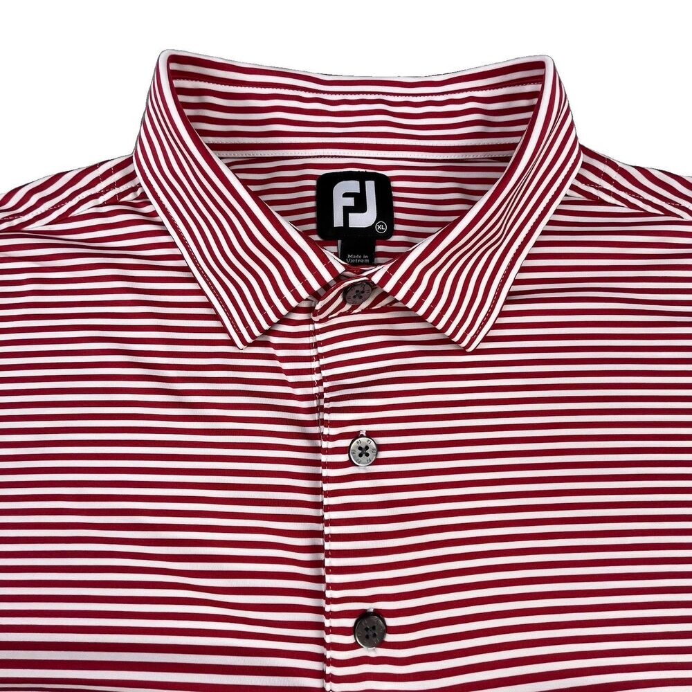 FootJoy Golf Polo Shirt Mens XL Red White Stripe Performance Stretch